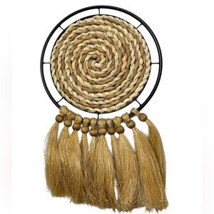 Raffia Wood Bead Round Wall Basket Wreath